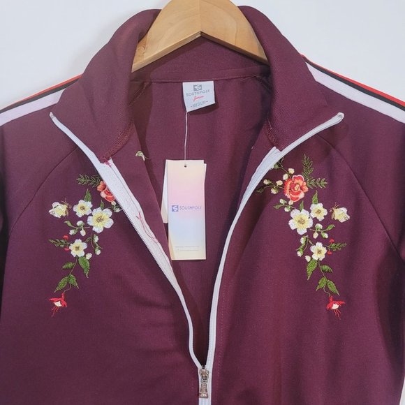Southpole Top Women Junior Medium Track Jacket Red Embroidered Zip Floral y2k - Picture 10 of 13